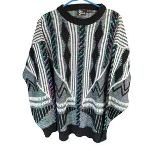 Vtg 90s 3D Alan Stuart Coogi Style Sweater Men Pullover Crewneck Cosby Biggie